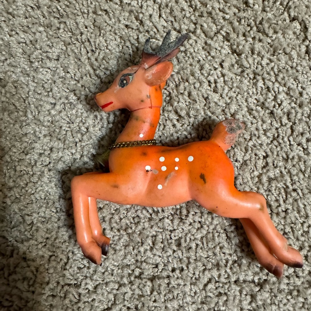 6” Vintage Plastic Orange Reindeer made in Japan